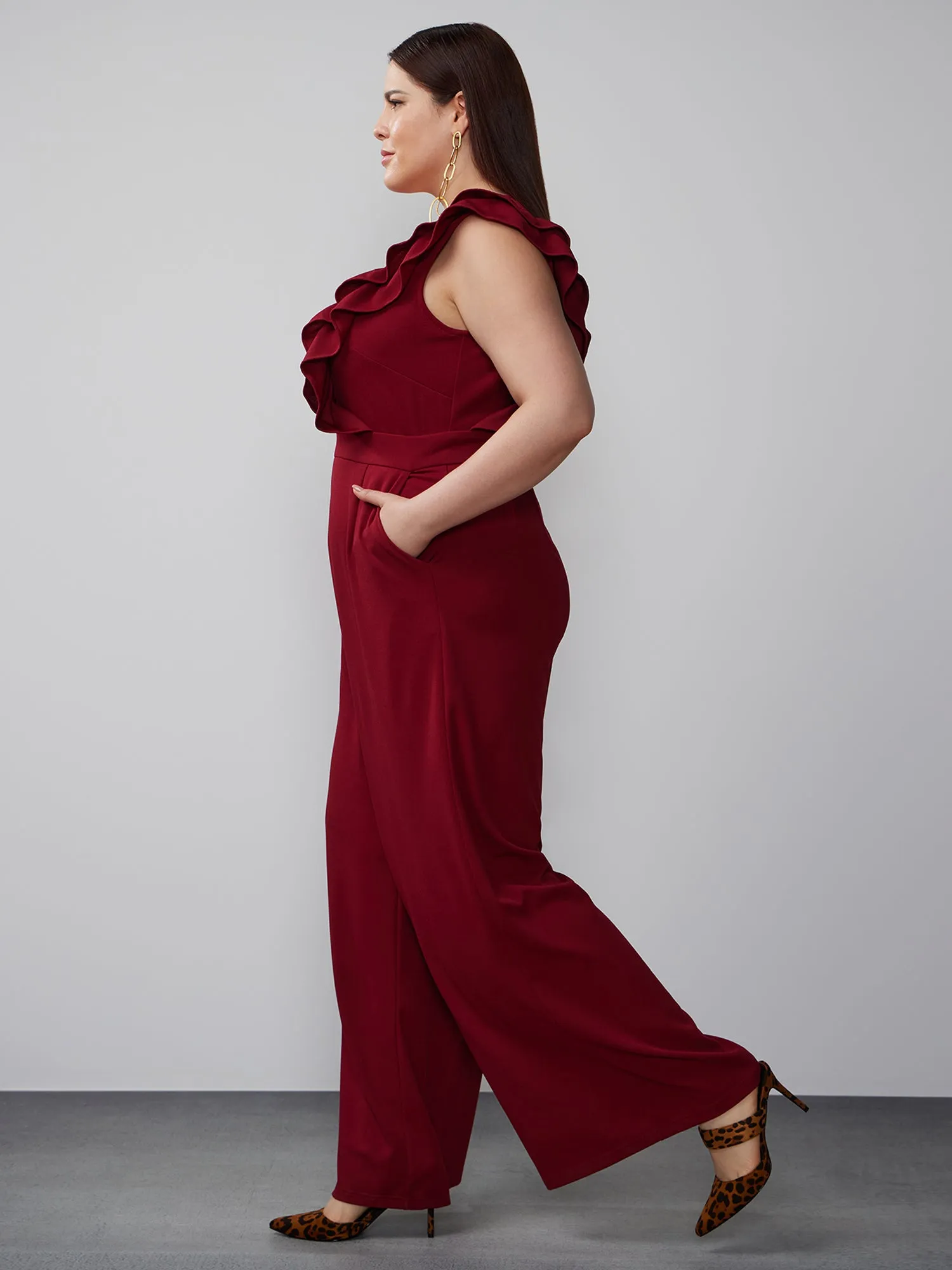 Plus Sleeveless Ruffle Detail Jumpsuit
