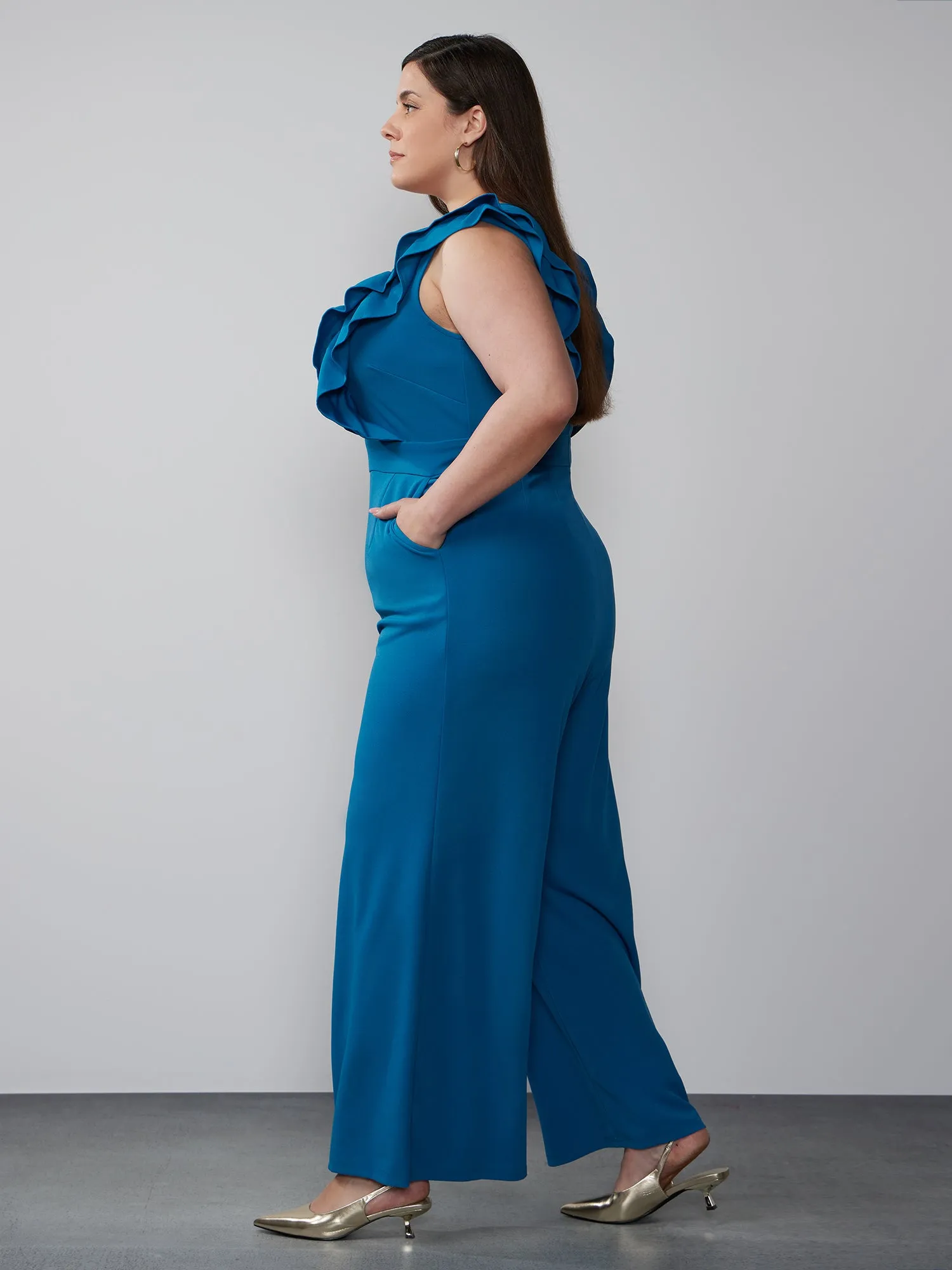 Plus Sleeveless Ruffle Detail Jumpsuit
