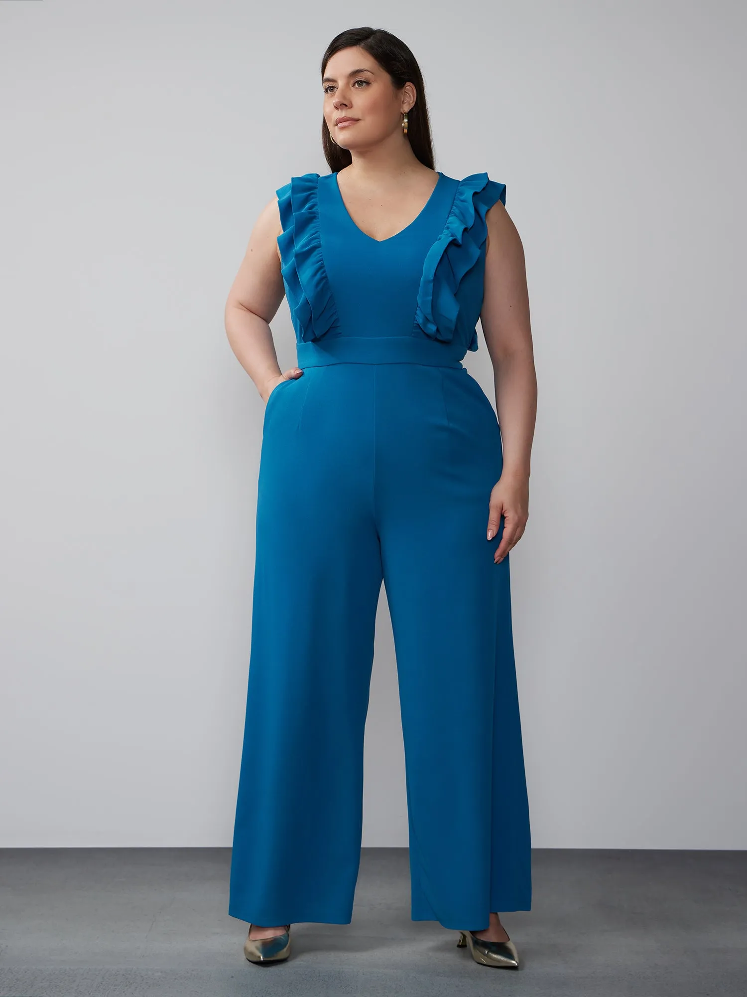 Plus Sleeveless Ruffle Detail Jumpsuit