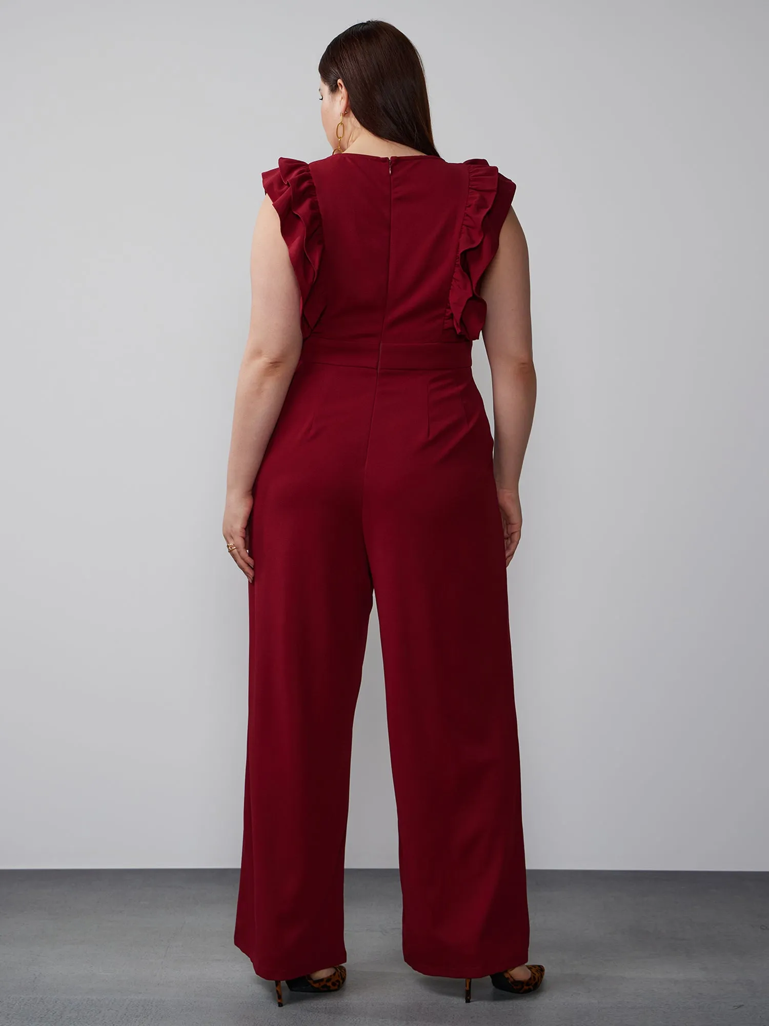 Plus Sleeveless Ruffle Detail Jumpsuit