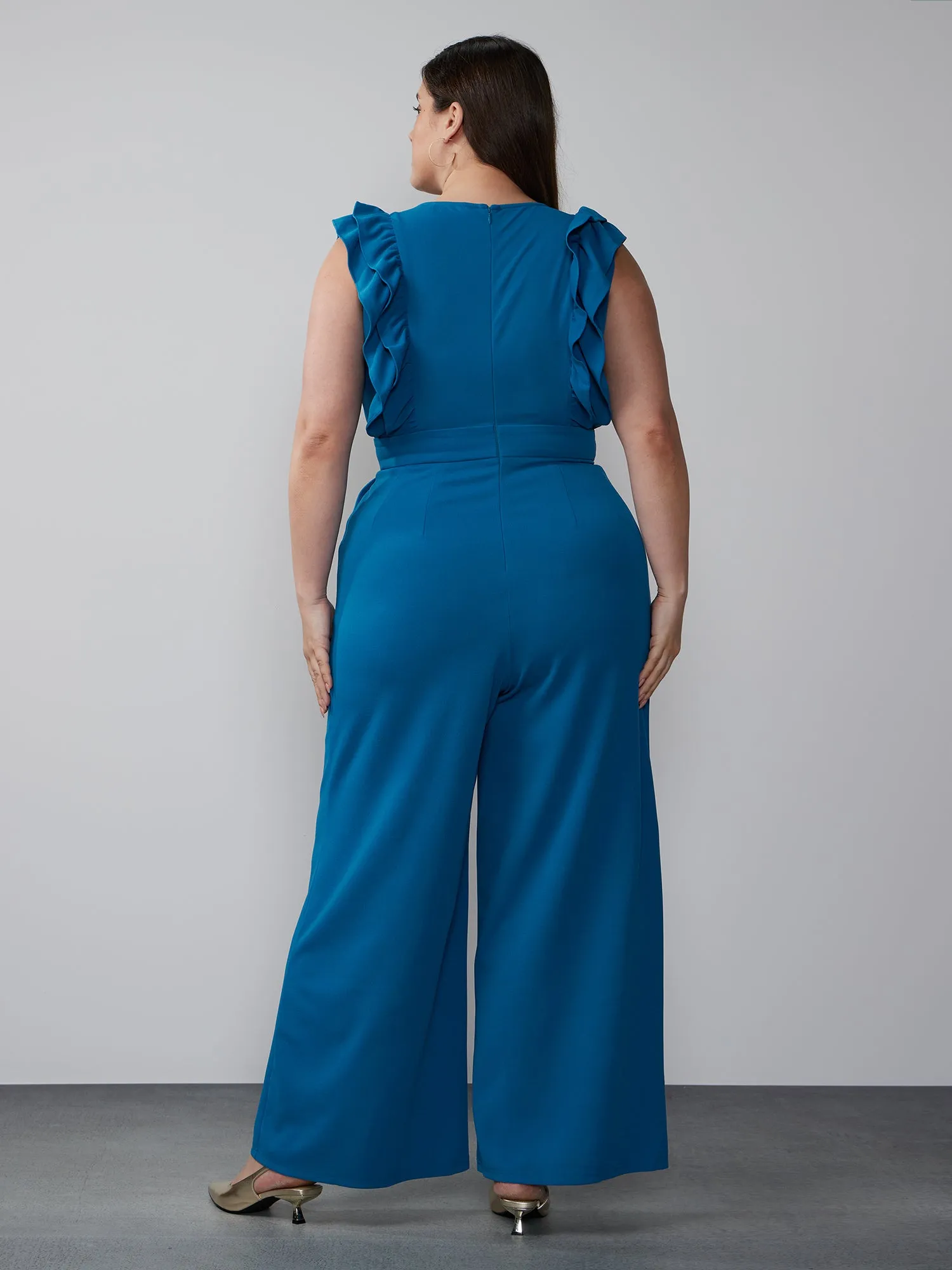 Plus Sleeveless Ruffle Detail Jumpsuit