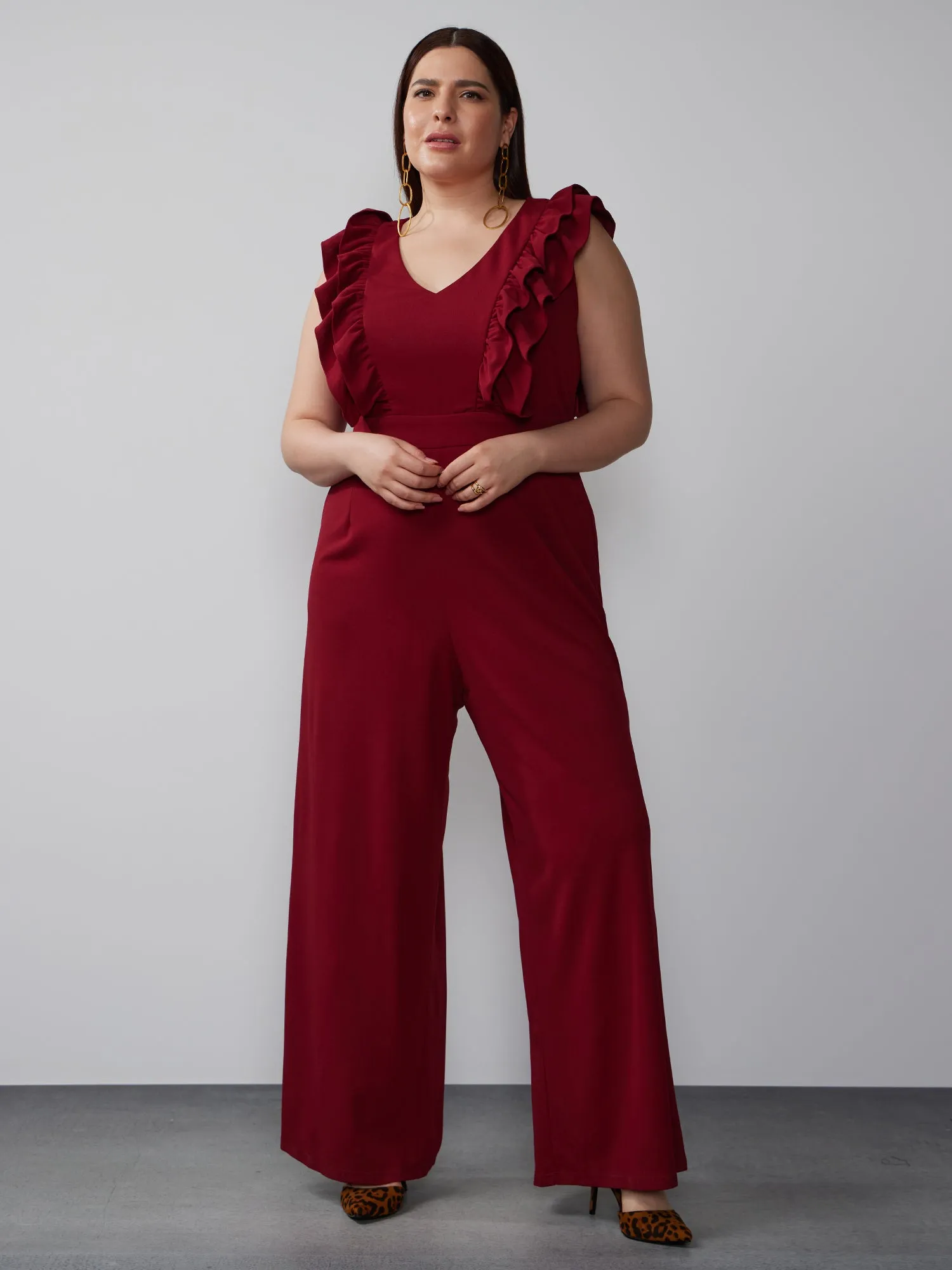 Plus Sleeveless Ruffle Detail Jumpsuit