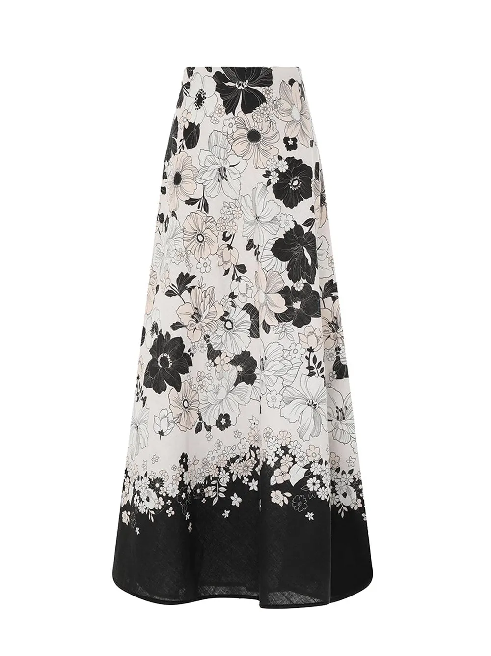 Pop Bias Midi Skirt (Ivory/Black Floral)