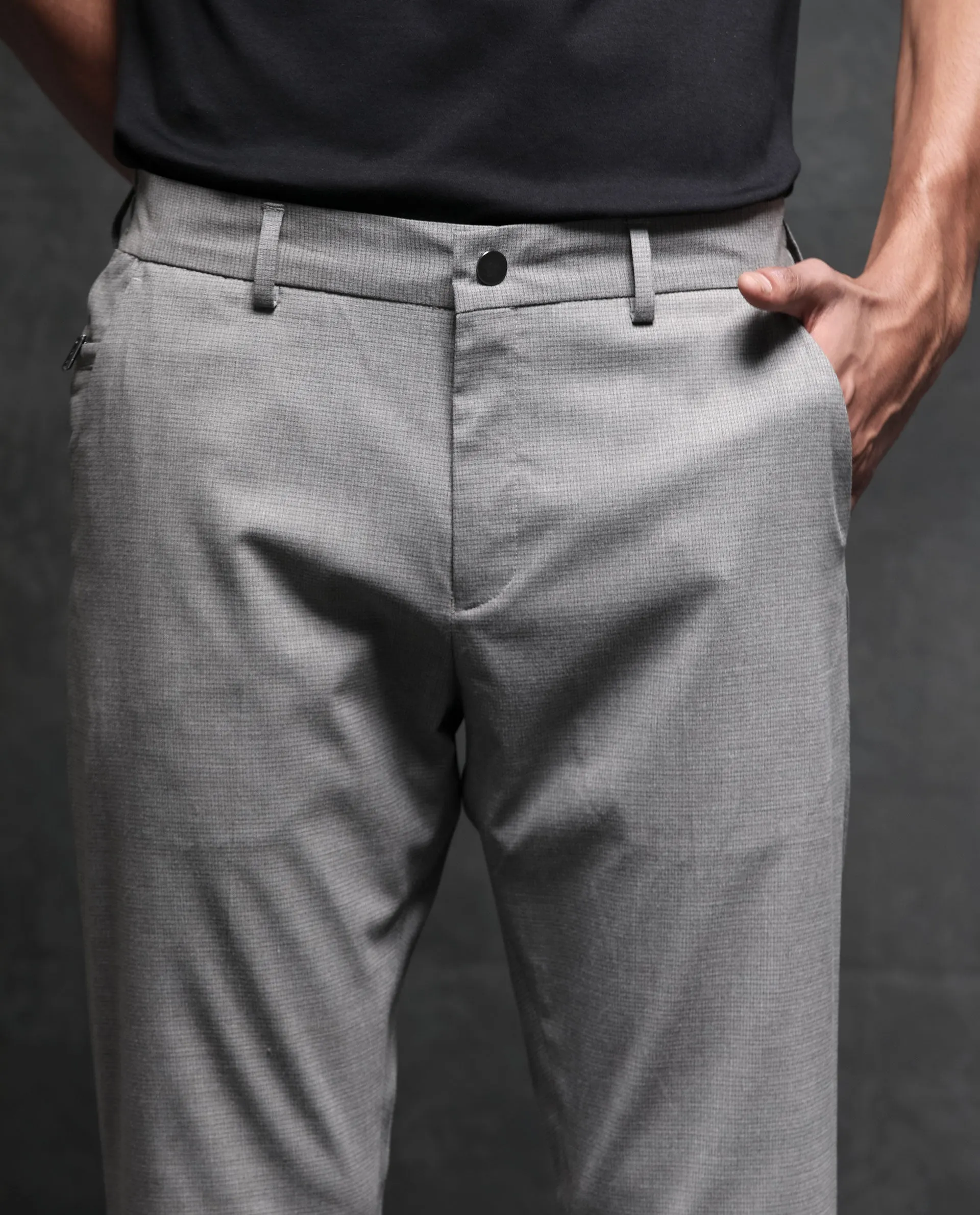 Rare Rabbit Men's Microl Grey Solid Mid-Rise Regular Fit Premium Trouser