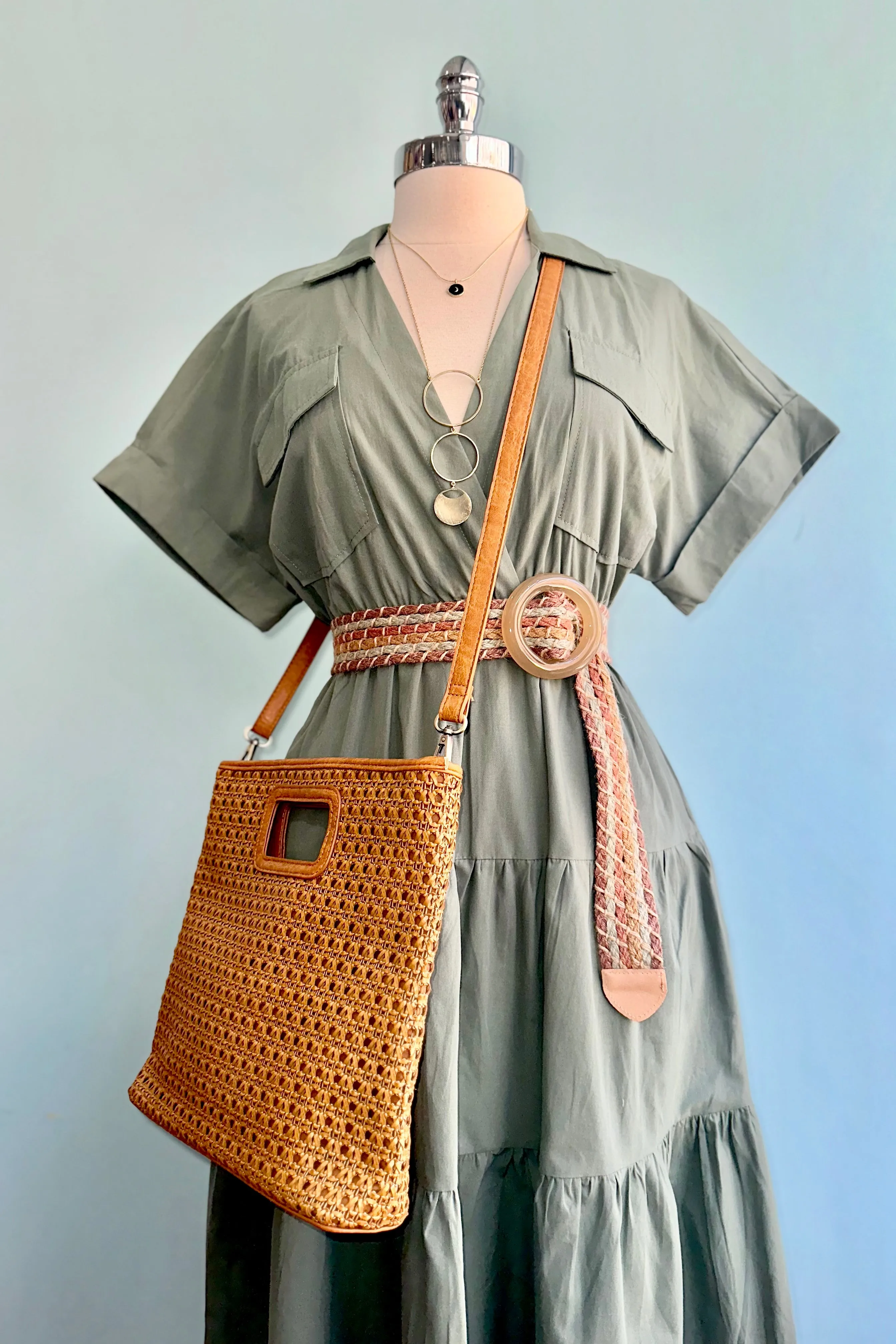 Sage Green Collared Cotton Midi Dress