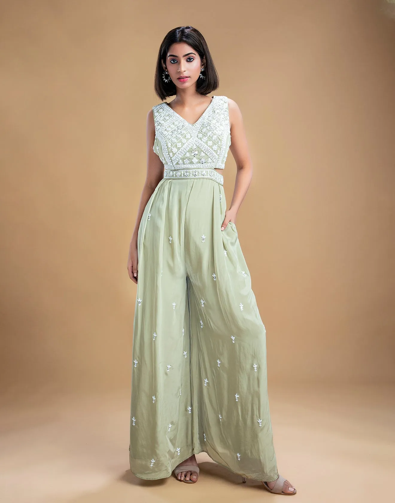 Sage Green Embellished Jumpsuit