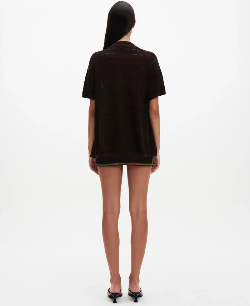 SEDA SILK CHECK SHIRT - CHOCOLATE