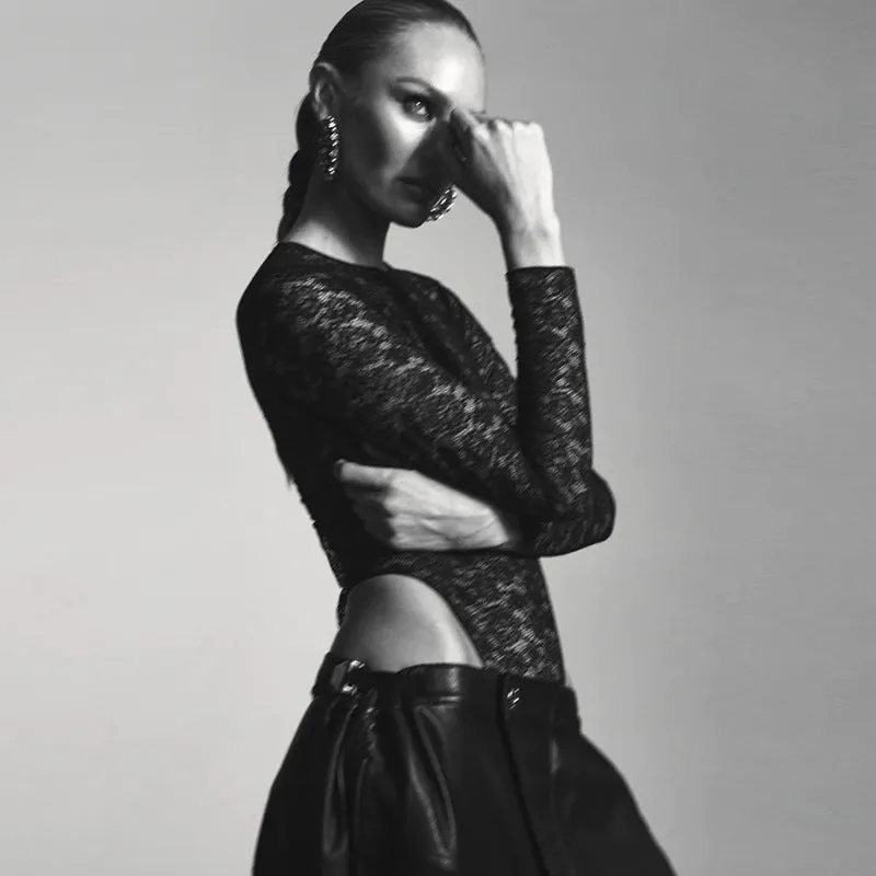 Sultry Sheer Lace Long Sleeve Bodysuit