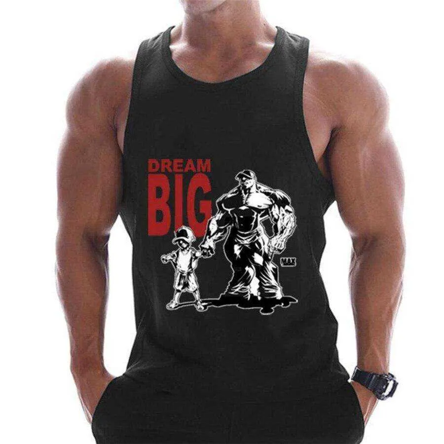 Summer Men Cotton Casual Printed Bodybuilding  Gym Fitness Workout Sleeveless Shirt