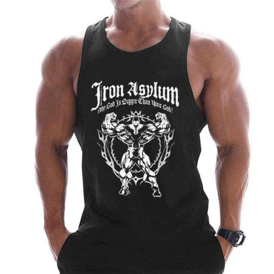 Summer Men Cotton Casual Printed Bodybuilding  Gym Fitness Workout Sleeveless Shirt