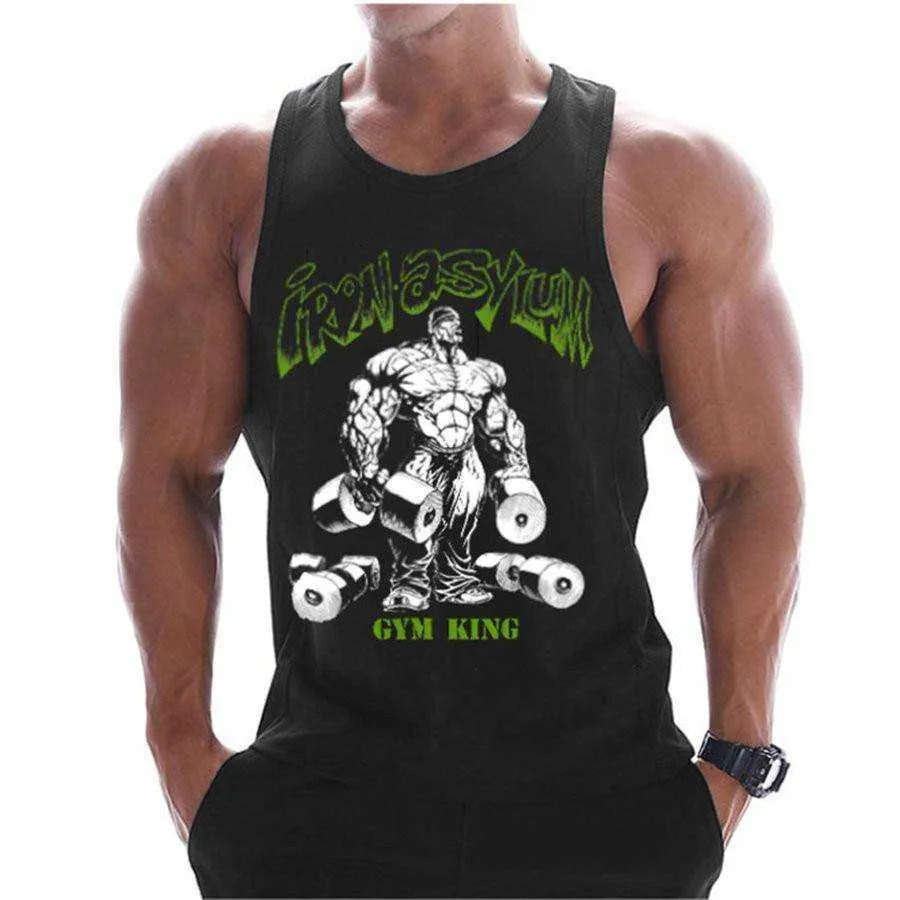 Summer Men Cotton Casual Printed Bodybuilding  Gym Fitness Workout Sleeveless Shirt