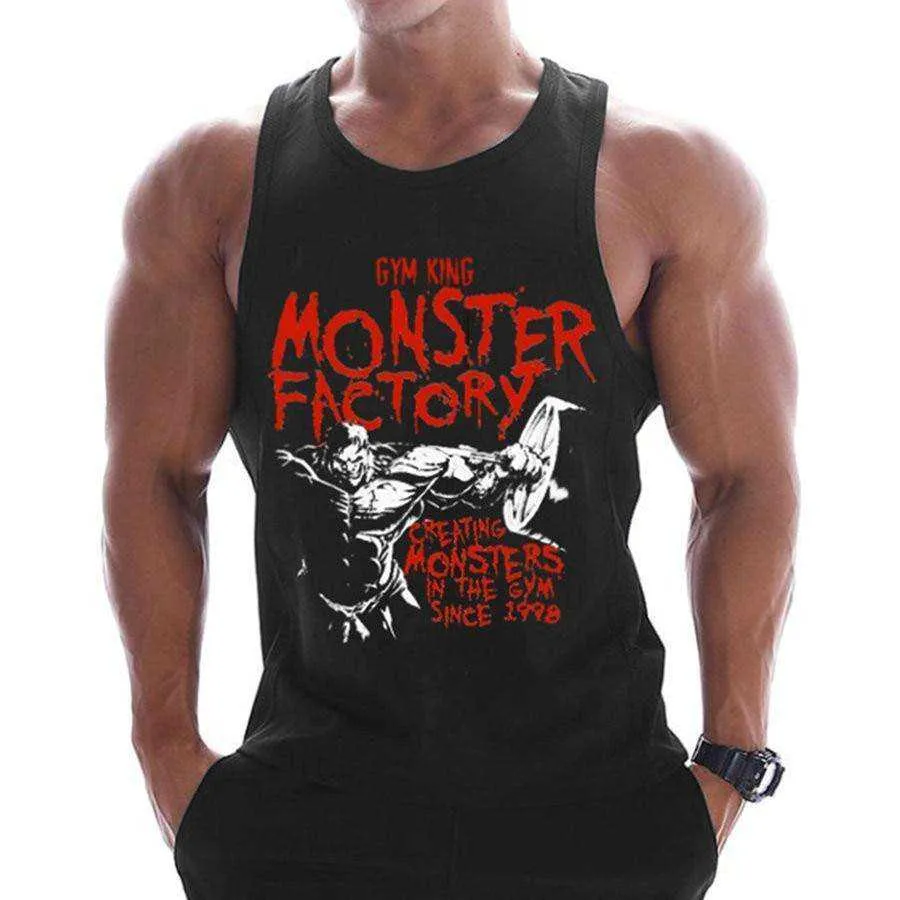 Summer Men Cotton Casual Printed Bodybuilding  Gym Fitness Workout Sleeveless Shirt