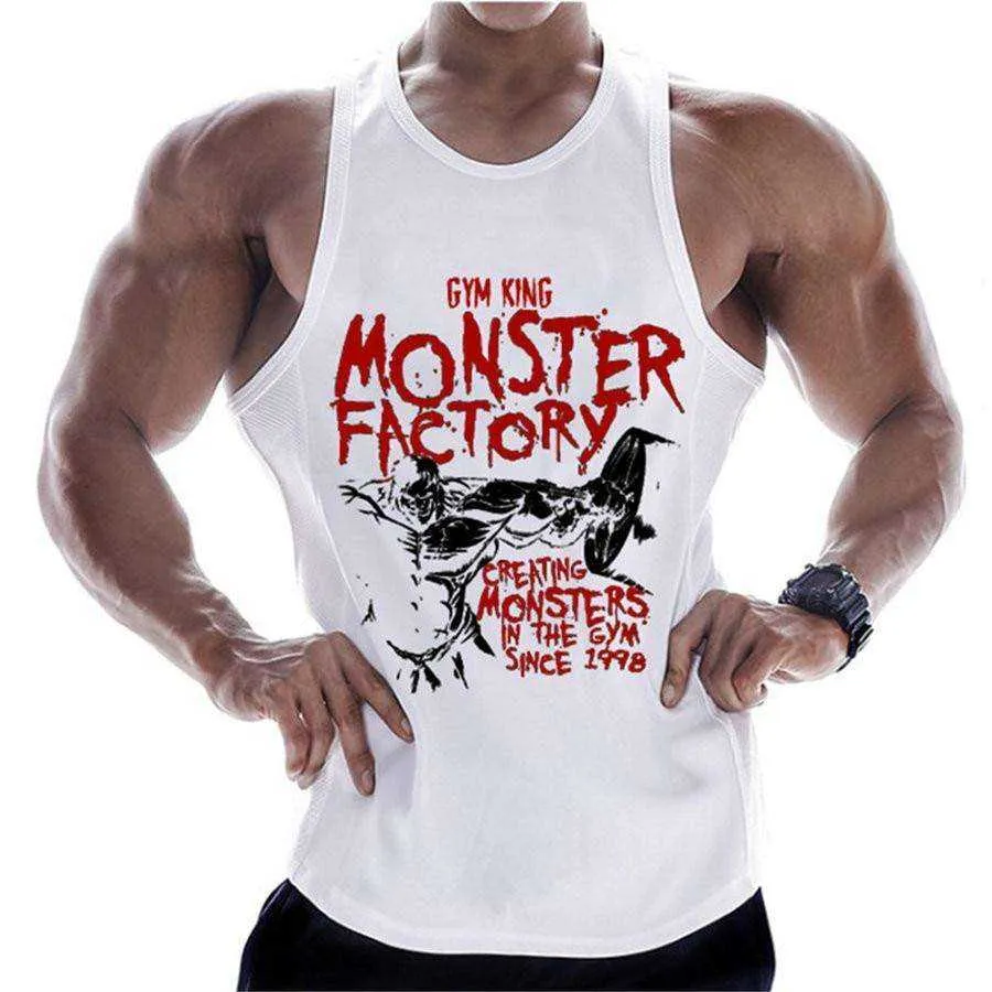 Summer Men Cotton Casual Printed Bodybuilding  Gym Fitness Workout Sleeveless Shirt