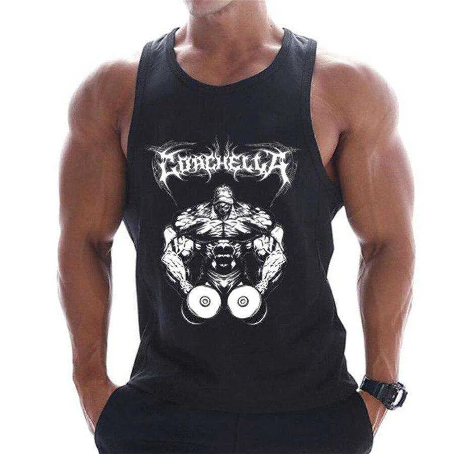 Summer Men Cotton Casual Printed Bodybuilding  Gym Fitness Workout Sleeveless Shirt