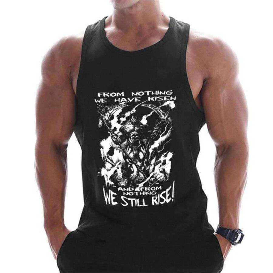 Summer Men Cotton Casual Printed Bodybuilding  Gym Fitness Workout Sleeveless Shirt