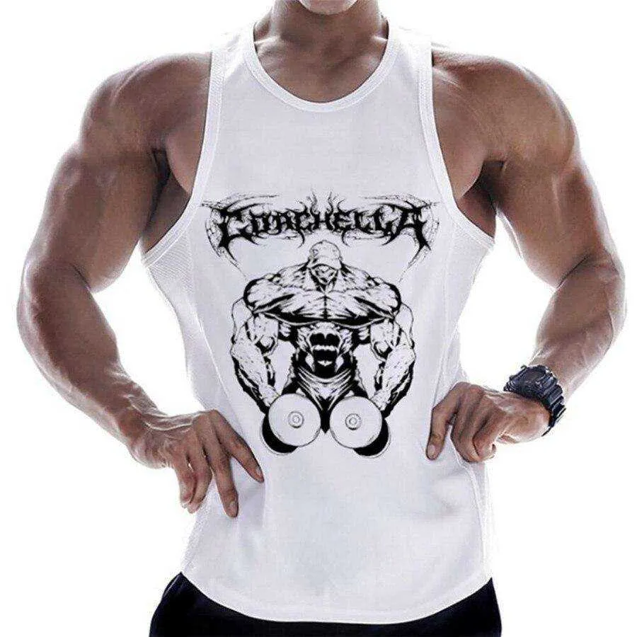 Summer Men Cotton Casual Printed Bodybuilding  Gym Fitness Workout Sleeveless Shirt