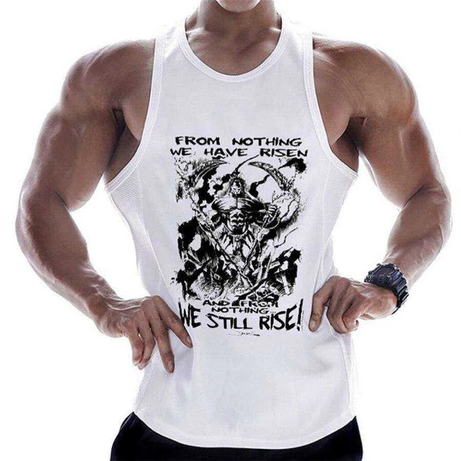 Summer Men Cotton Casual Printed Bodybuilding  Gym Fitness Workout Sleeveless Shirt