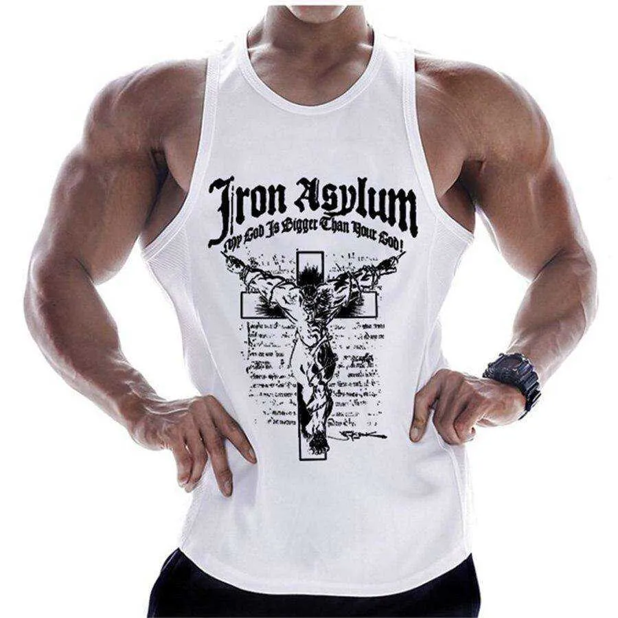 Summer Men Cotton Casual Printed Bodybuilding  Gym Fitness Workout Sleeveless Shirt