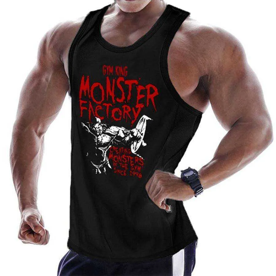 Summer Men Cotton Casual Printed Bodybuilding  Gym Fitness Workout Sleeveless Shirt