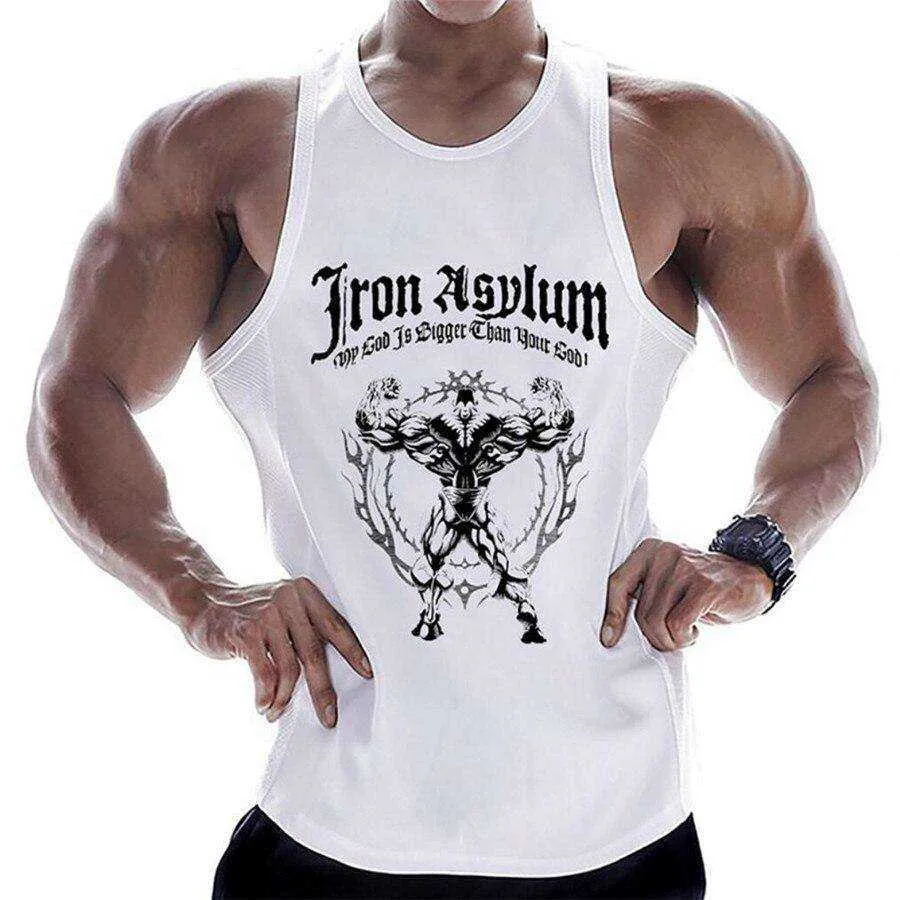 Summer Men Cotton Casual Printed Bodybuilding  Gym Fitness Workout Sleeveless Shirt