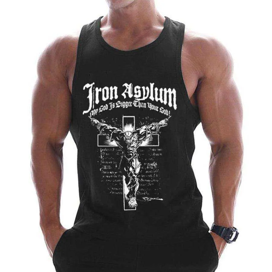 Summer Men Cotton Casual Printed Bodybuilding  Gym Fitness Workout Sleeveless Shirt