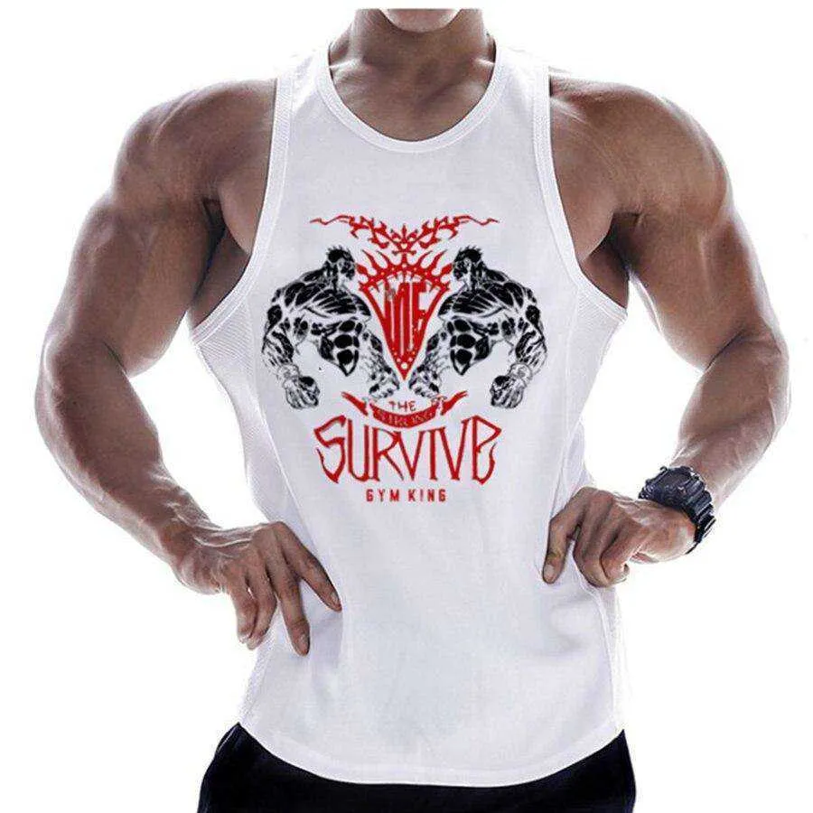 Summer Men Cotton Casual Printed Bodybuilding  Gym Fitness Workout Sleeveless Shirt