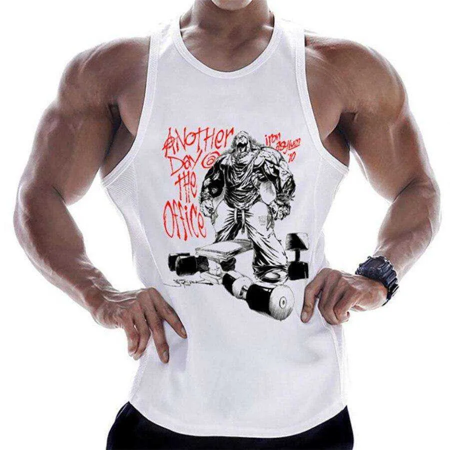 Summer Men Cotton Casual Printed Bodybuilding  Gym Fitness Workout Sleeveless Shirt