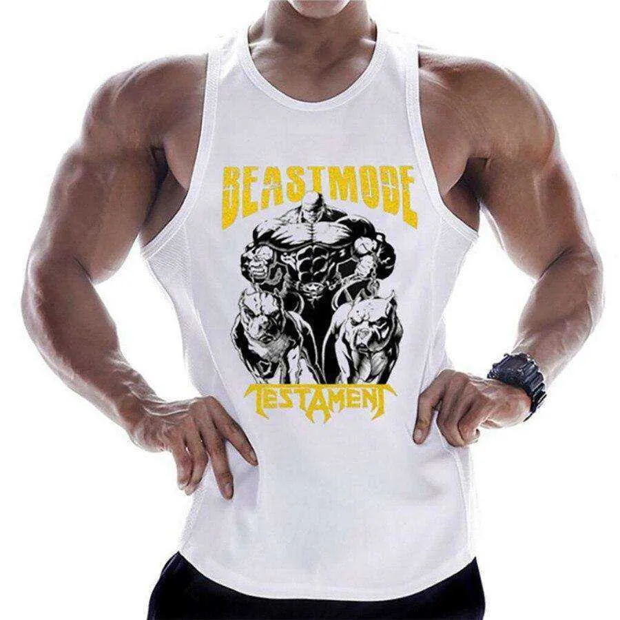Summer Men Cotton Casual Printed Bodybuilding  Gym Fitness Workout Sleeveless Shirt