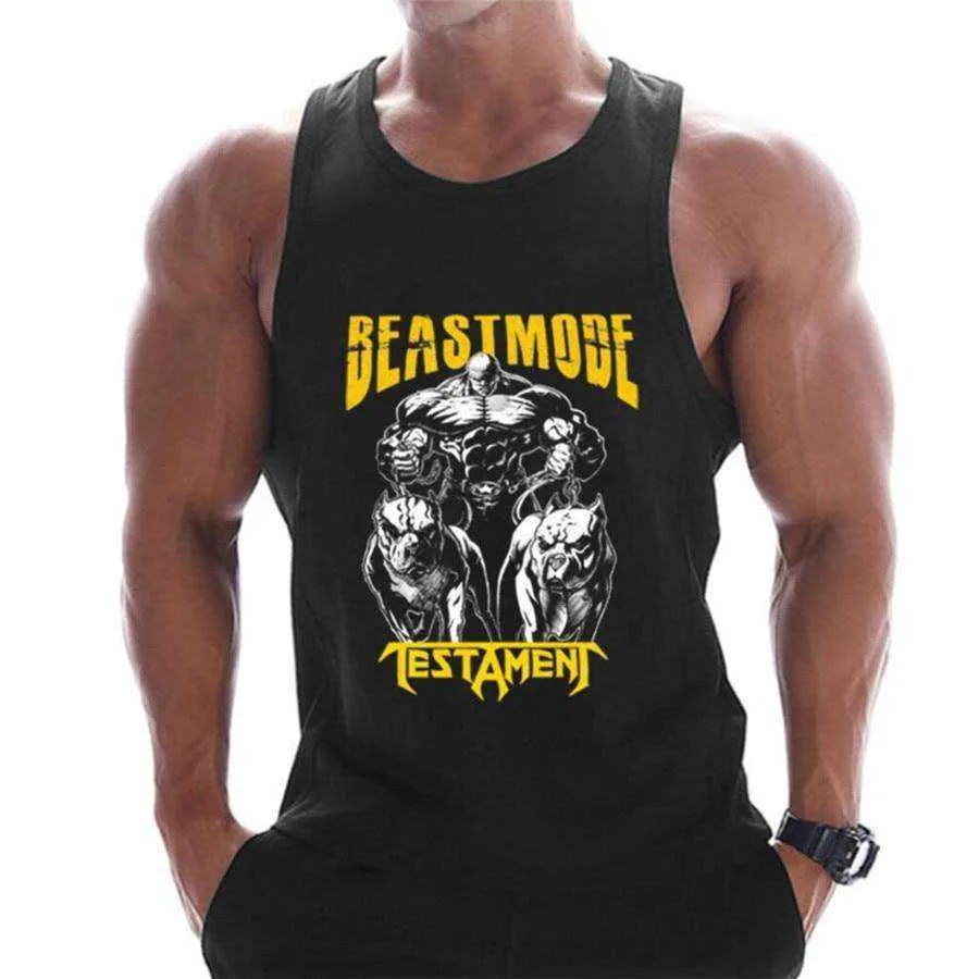 Summer Men Cotton Casual Printed Bodybuilding  Gym Fitness Workout Sleeveless Shirt