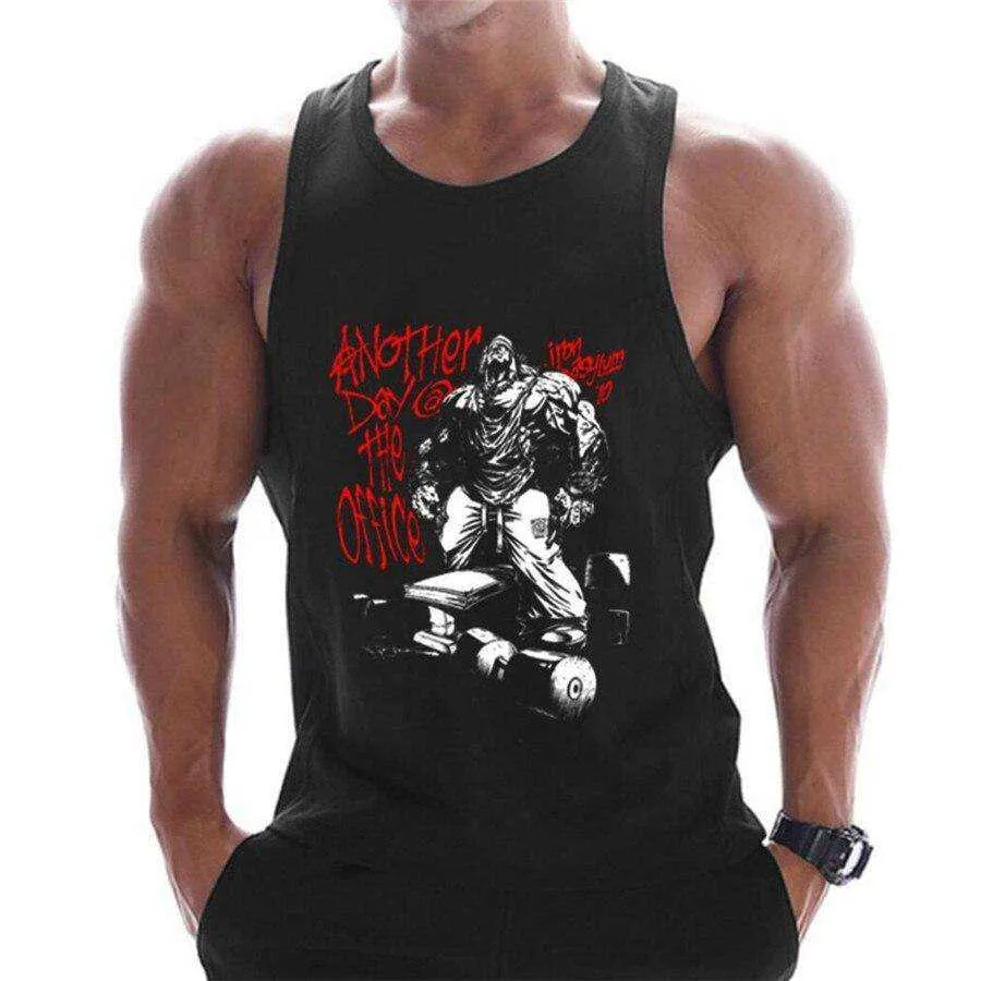Summer Men Cotton Casual Printed Bodybuilding  Gym Fitness Workout Sleeveless Shirt