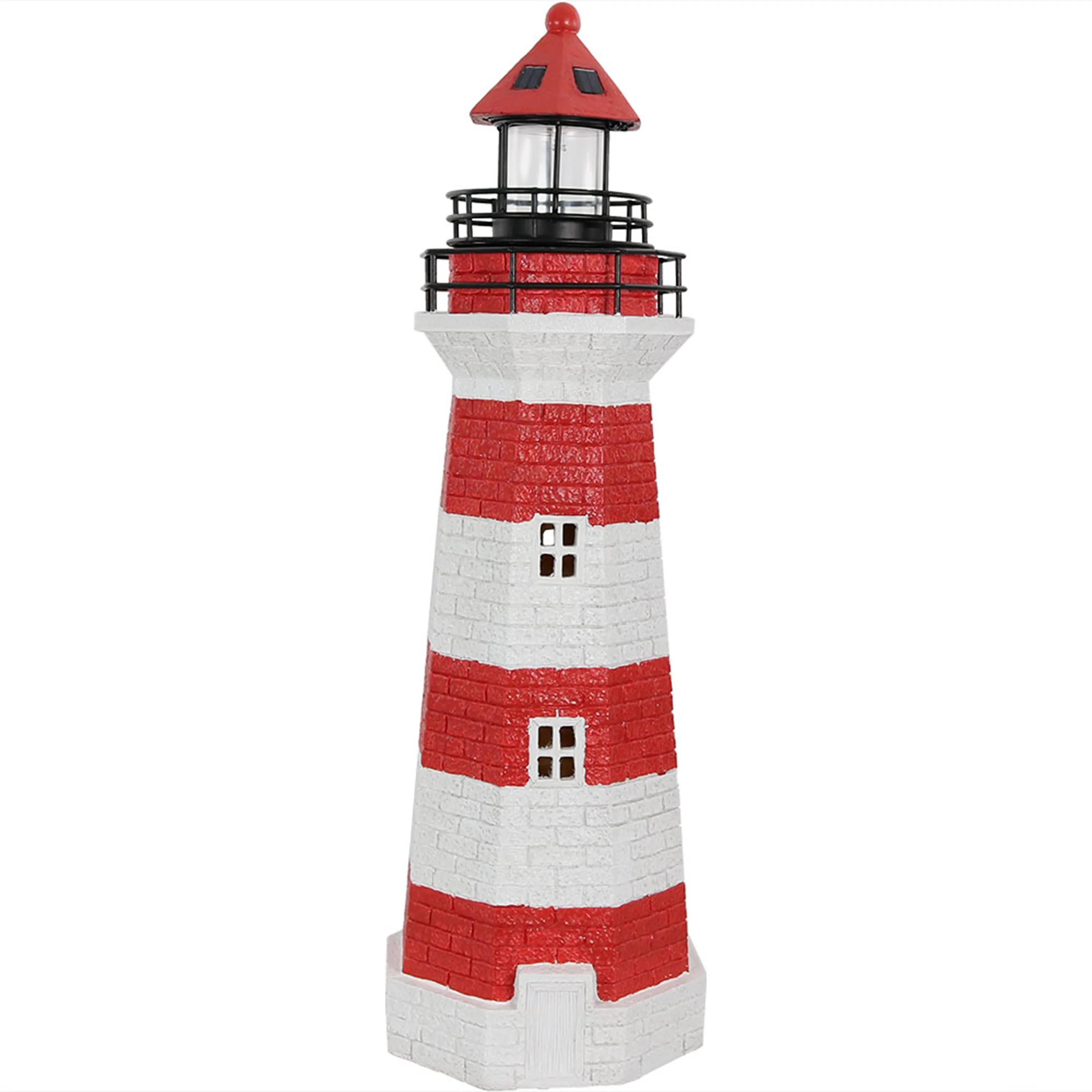 Sunnydaze Solar Striped LED Lighthouse Outdoor Decor - 36"