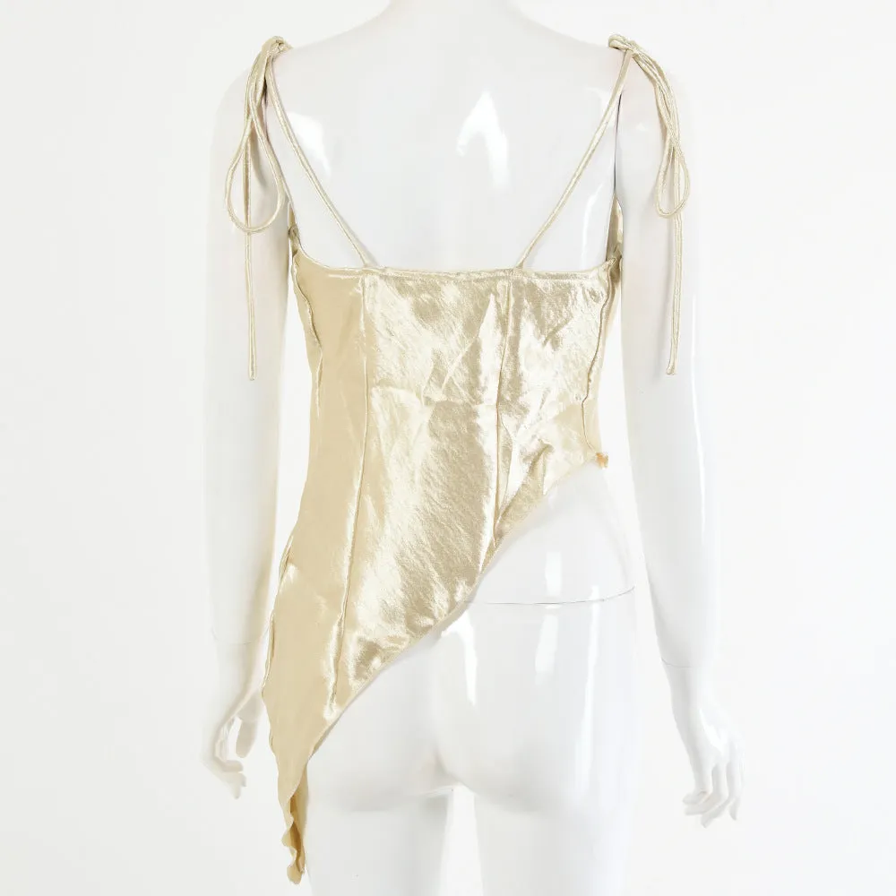Tied Spaghetti Strap Bowknot Asymmetrical Ruched Crop Top