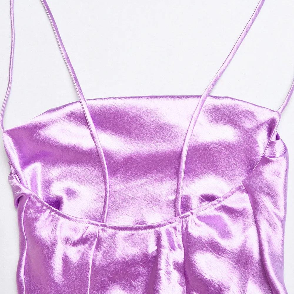 Tied Spaghetti Strap Bowknot Asymmetrical Ruched Crop Top