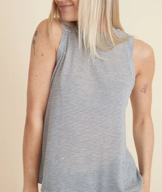 Tulip Back Tank - Navy/Natural Stripe