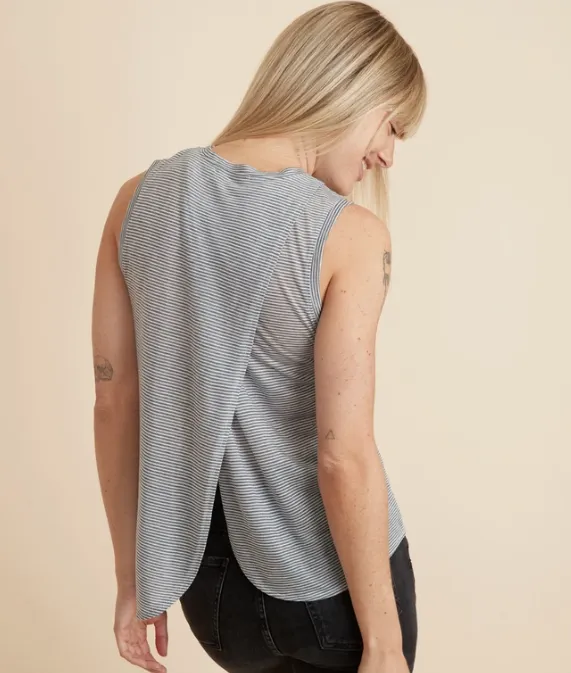 Tulip Back Tank - Navy/Natural Stripe