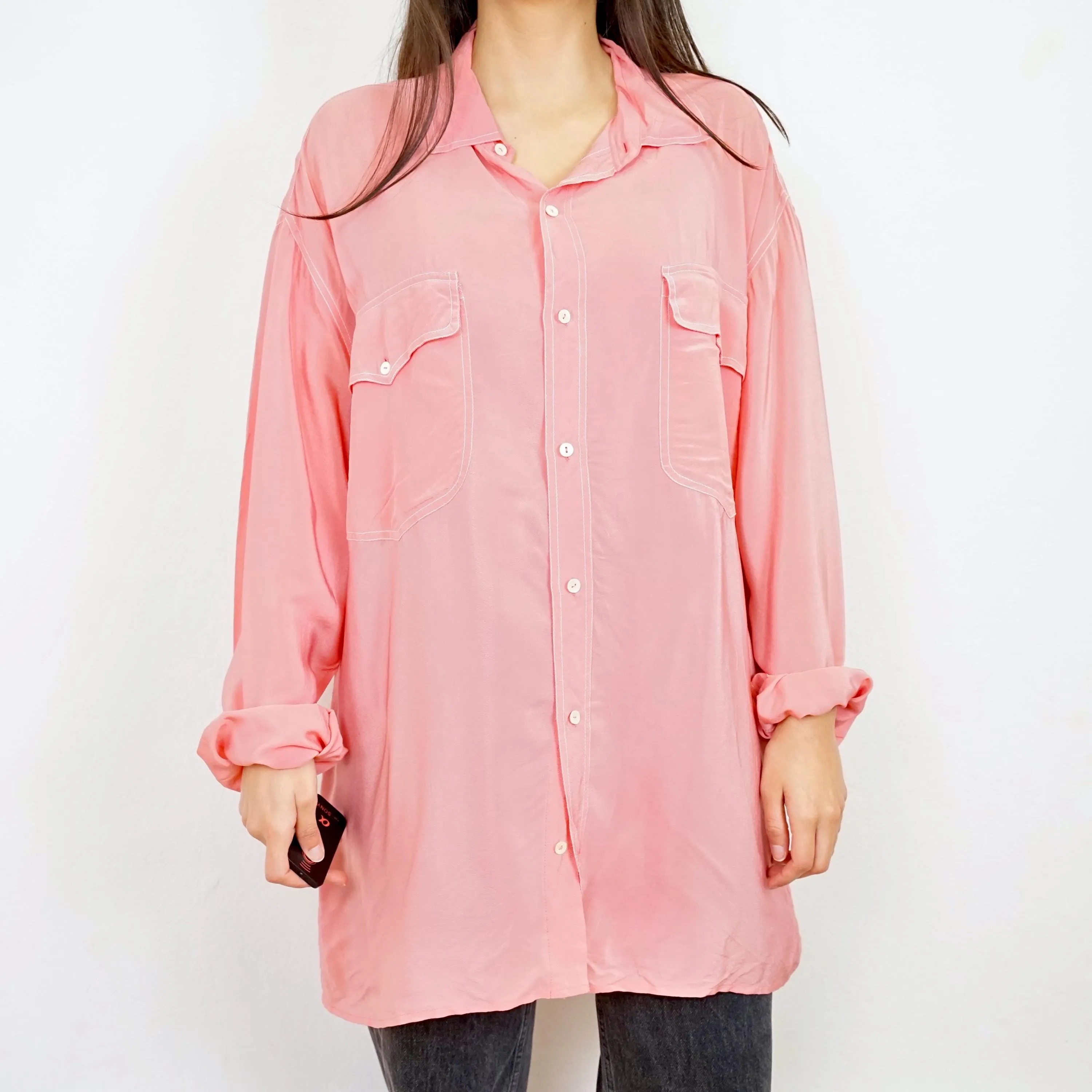 Vintage pink silk Shirt size XL-XXL