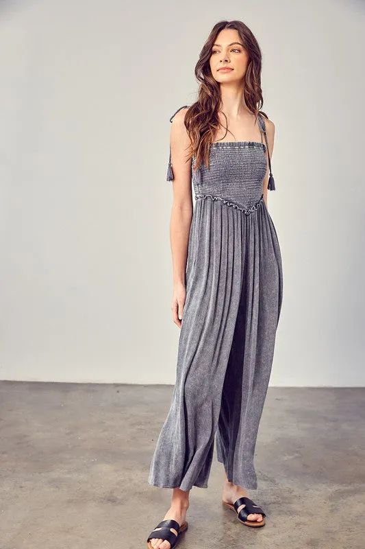 Washed Knit Coconut Orange Strapless Jumpsuit
