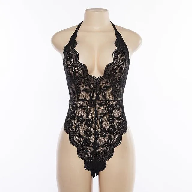 women deep V sheer bodysuits