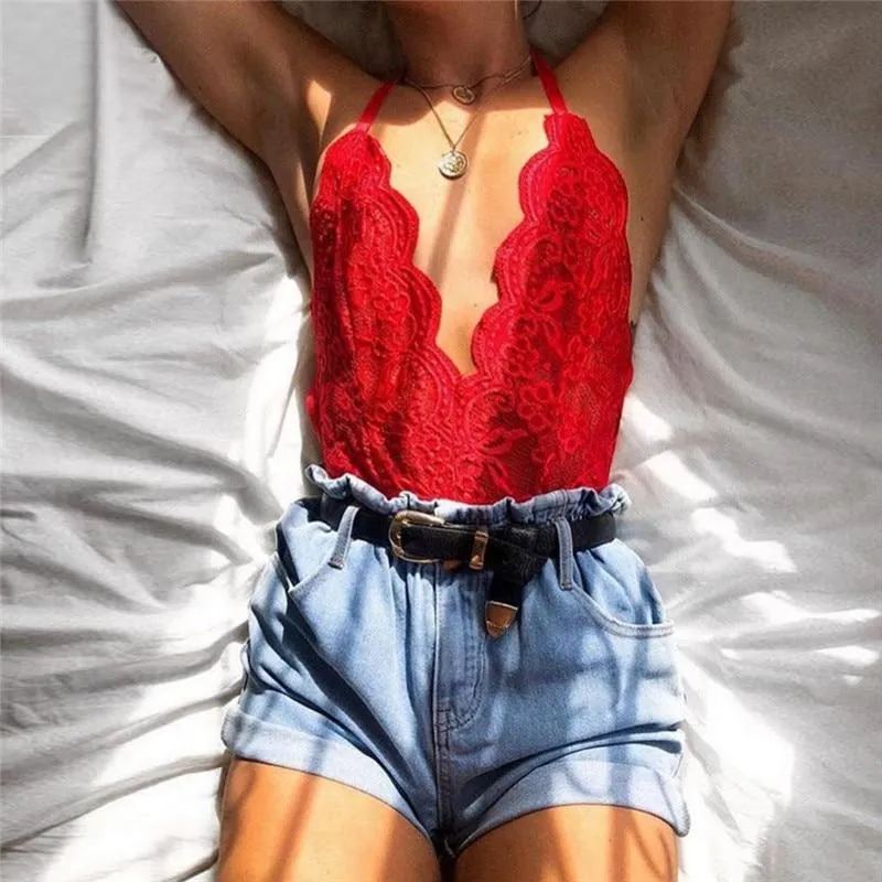 women deep V sheer bodysuits