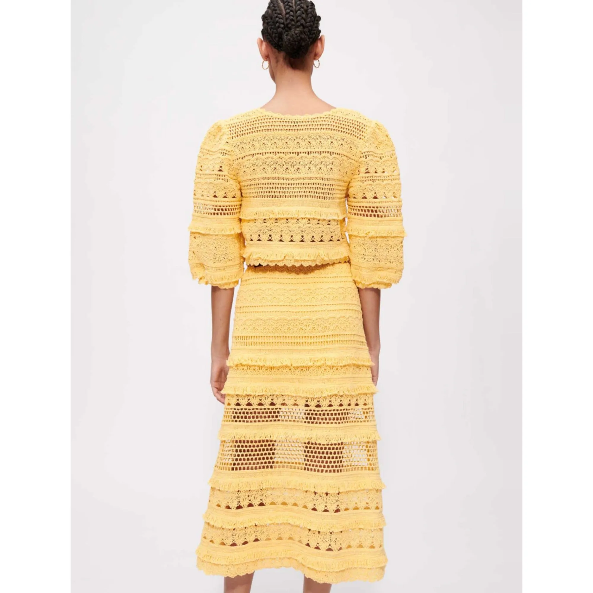 Women Fringed Crochet Knit Skirt - Yellow