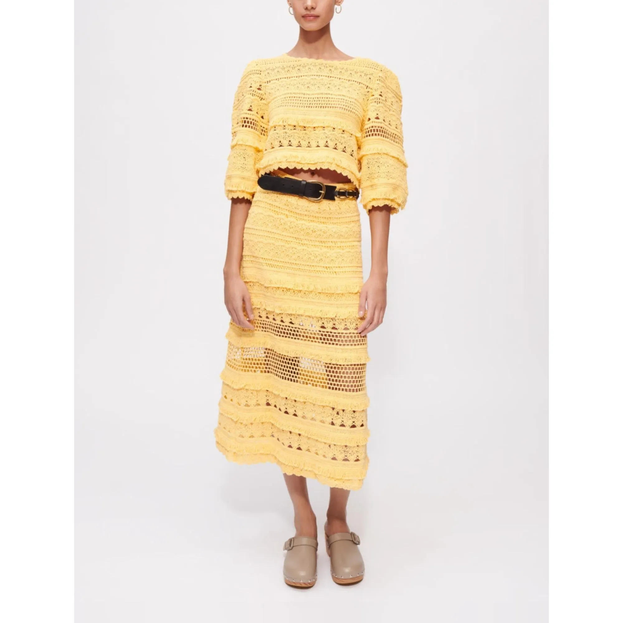 Women Fringed Crochet Knit Skirt - Yellow