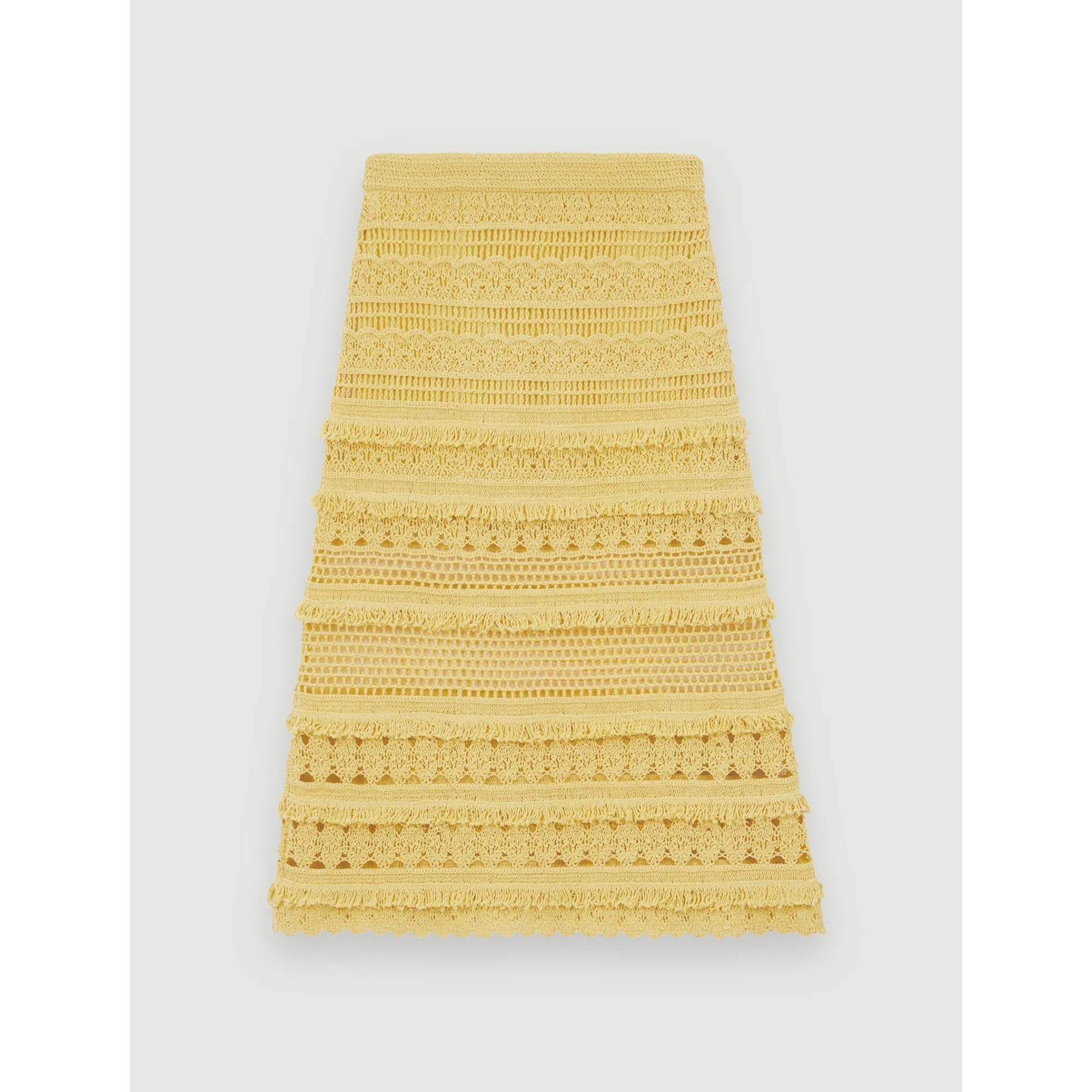 Women Fringed Crochet Knit Skirt - Yellow