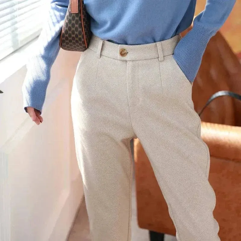 Women's High Waisted Woolen Pants
