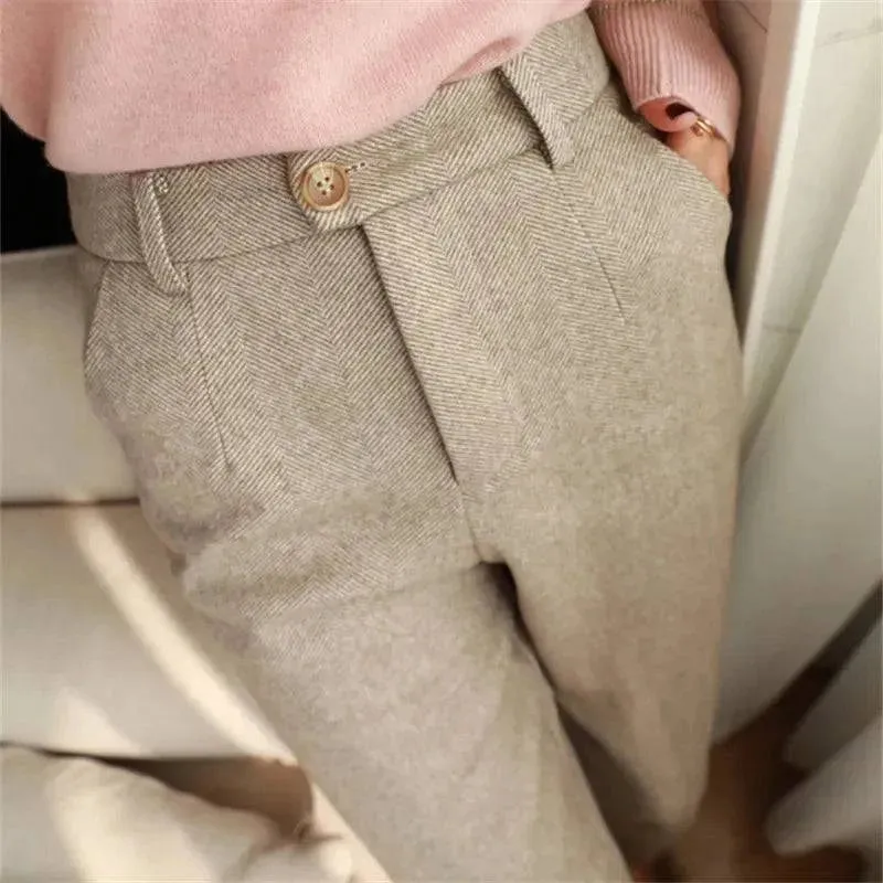 Women's High Waisted Woolen Pants