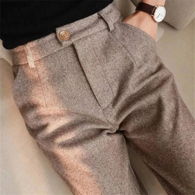 Women's High Waisted Woolen Pants