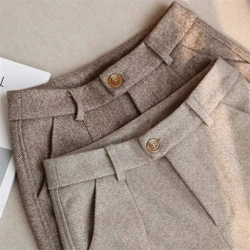 Women's High Waisted Woolen Pants