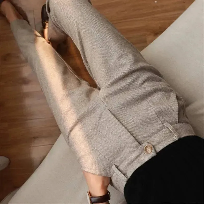 Women's High Waisted Woolen Pants