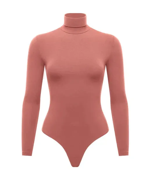 Women's Long Sleeve Mock Turtleneck Thong Bodysuit