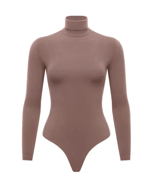 Women's Long Sleeve Mock Turtleneck Thong Bodysuit