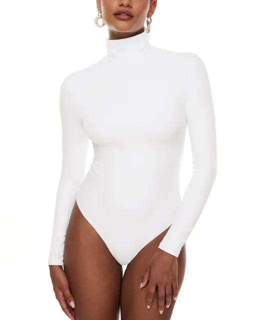Women's Long Sleeve Mock Turtleneck Thong Bodysuit